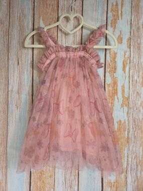 Disney Jr. Girls Pink Ruffled Tulle Dress w/Butterfly Minne Bow Print. Size 18m
